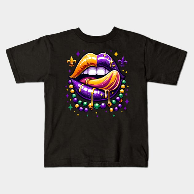 Mardi Gras Outfit CostumeMardi Gras Lips Kids T-Shirt by Daysy1